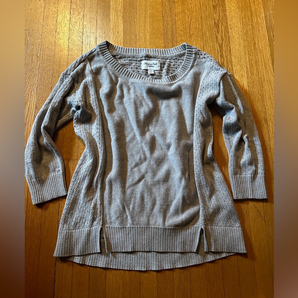 American Eagle Grey 100% Cotton Cozy Sweater, Size S